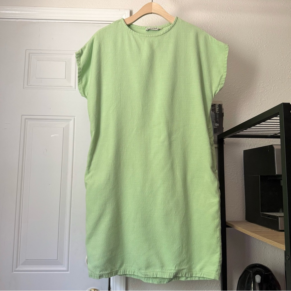 GRAVEL & GOLD‎ green crew neck cotton textured short sleeve mini dress